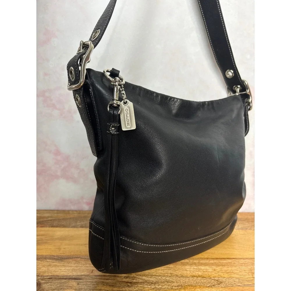 Coach Soho Slim Duffel / Shoulder Bag Black White Contrasting Stitching